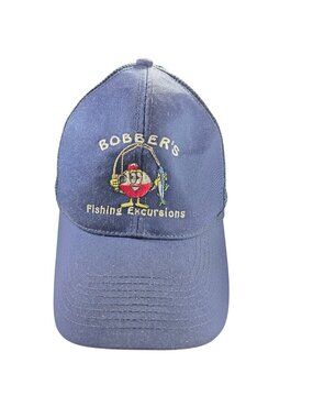 Vtg trucker hat cap Bobbers Fishing Excursions Blue Mesh Snapback embroidered